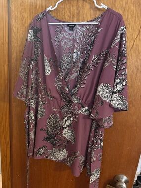 torrid Mauve Floral Wrap Blouse with Tie Waist